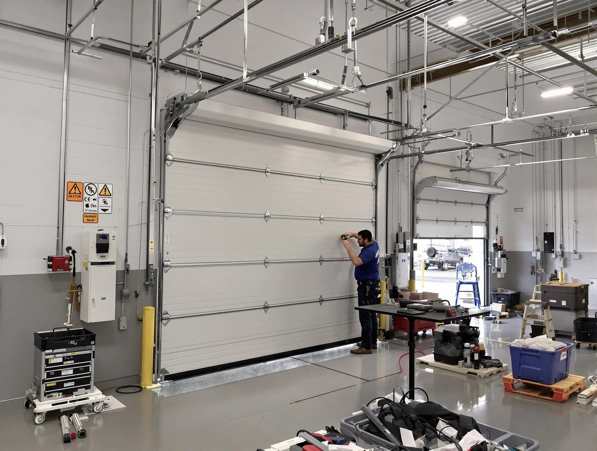 Commercial garage door repair being performed by Glenshaw Garage Door Repair expert in Glenshaw