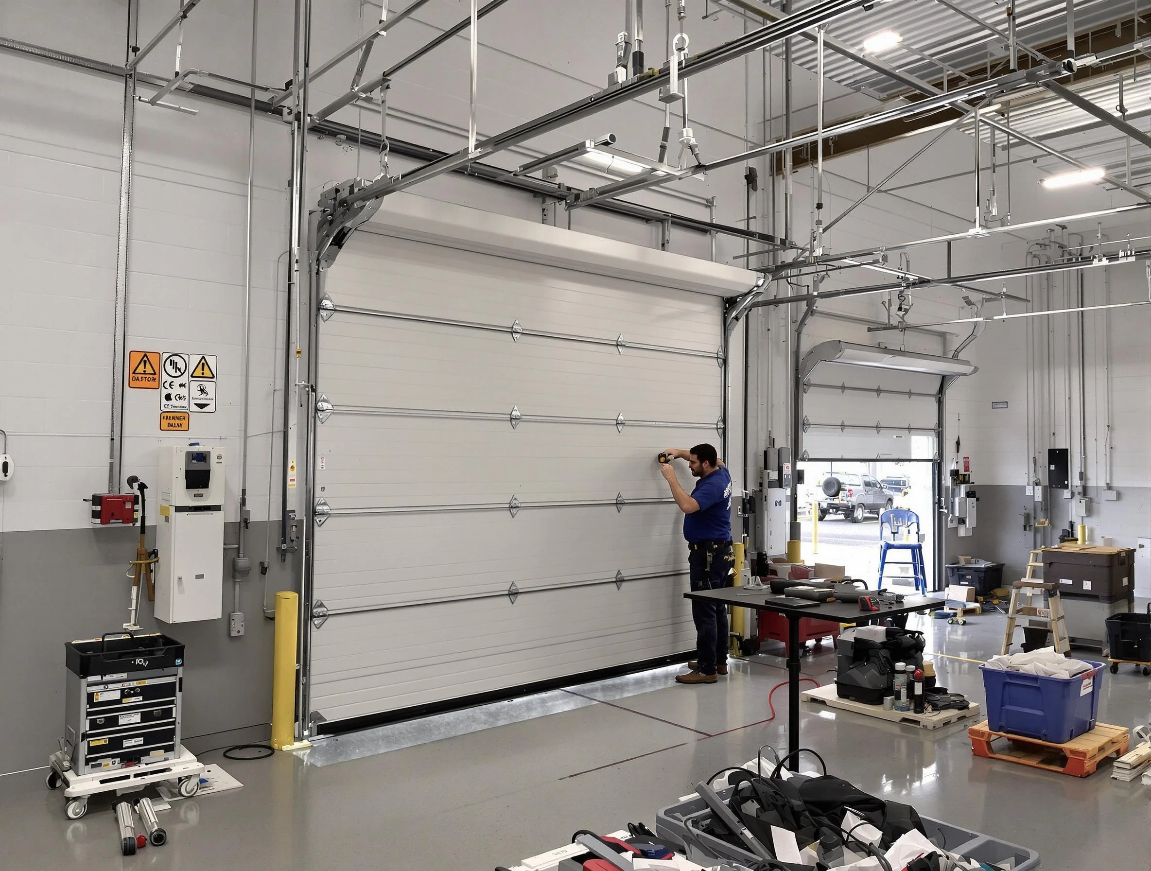 Commercial garage door repair being performed by Glenshaw Garage Door Repair expert in Glenshaw