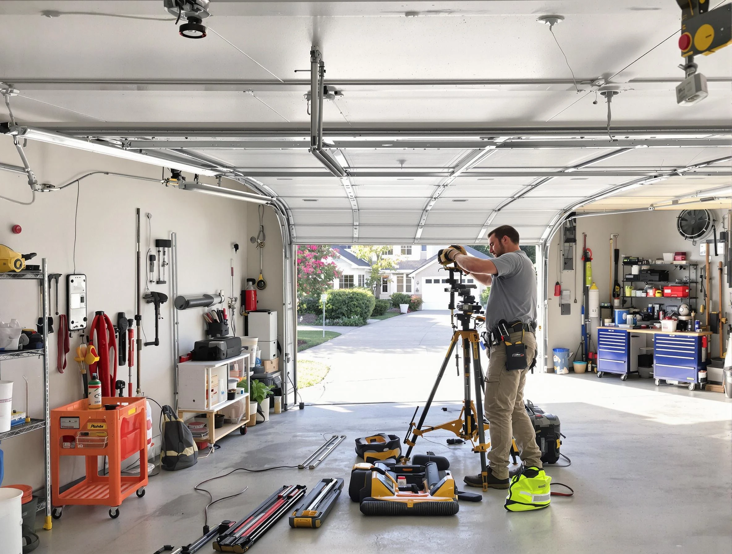 Glenshaw Garage Door Repair specialist performing laser-guided track alignment in Glenshaw